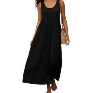 Women's Marcella NYC Black Maxi Tank Dress Scoop Neck Sleeveless Classic Comfy M